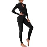 Vertvie Damen Jumpsuit Eng mit Reißverschluss Body Outfits Playsuit Langarm Bodycon Strampler...