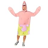 Amscan - Erwachsenenkostüm Patrick, Overall mit bedruckten Shorts, Mütze, Spongebob, Seestern,...