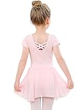 Ballettkleidung Mädchen Baumwolle Ballettkleid Balletttrikot Kurzarm Tanzkleid Tanzbody mit Chiffon...