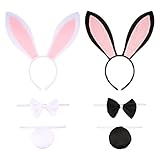 BOFUNX 2 Sets Hasenohren und Schwanz Set, Bunny Ohren Haarreif Kostüm Set Kaninchen Haarreif Kragen...