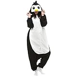 LBJR Unisex Adult Pinguin Pyjamas Cosplay Tier Onesie Jumpsuit Nachtwäsche, Schwarz, S(146cm-159cm)