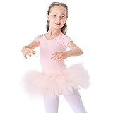 Kinder Ballettkleidung Tütü Ballettkleid Mädchen Baumwolle Balletttrikot Kurzarm Ballettanzug...