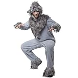 dressforfun 900544 -Unisexkostüm Wilder Wolf, Overall aus hellgrauem aufgerauten und warmen Stoff...