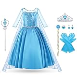 Vicloon ELSA Prinzessin Kostüm Kinder Deluxe Fancy Blaues Kleid,Accessoires für Mädchen,...