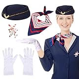 XEPST 4 STÜCK Flugbegleiterkostüm für Frauen - Stewardess Kostümzubehör Set mit...