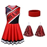 Aomig Cheerleader Kostüm Damen, Fancy Dress Uniform mit Pompons und Stirnband, High School...