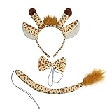 Ahaimy 3TLG Giraffe Kostüm Set,Tier-Stirnband Mit Ohr-Schwanz-Fliege,Tierohren...