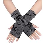 jerbro 1 Paar Fingerlose Handschuhe Damen Punk Spinnennetz Spitzenhandschuhe Punkhandschuhe für...