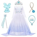 LOBTY Mädchen Elsa Prinzessin Kleid mit Accessoires Schneekönigin 2 Verkleidung Kinder Prinzessin...