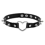 Eigso Punk Leder Spikes Choker Kragen für Frauen Männer Unisex Vintage Nieten Gothic Herz...