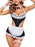 ROSVAY Sexy Dienstmädchen Uniform Dessous Kleid Damen Maid Cosplay Spitze Neckholder Kostüm...