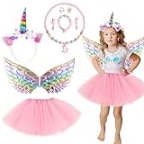 TYXHXTF Einhorn Kostüm Prinzessin Set, 9 Stück Einhorn Kostüm Kinder, Tutu Rock mit Einhorn...