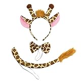 TSHAOUN Giraffen Kostüm Set, Giraffe Haarreif, Fliege, Schwanz, Giraffe Kostüm Kinder, Cosplay...