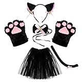 KEESIN Katze Cosplay Set,Kostüm Katze Katzen Kostüm Set Plüsch Klaue Handschuhe Katze Kätzchen...