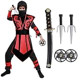 Tacobear Ninja Kostüm Anzug Halloween Kostüm Jungen Ninja Kostüm Kinder Rot Schwarz Halloween...