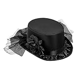 felt 'TOP HAT WITH BLACK ROSE & TULLE' -