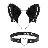 FLOFIA Katzenohren Haarreif cat Ears Haarschmuck Fuchsohren mit Herz Halskette Katzen Haarreif...