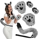 Meanju 5er Set Wolf Fuchsohren und Schwanz Set,Sohren Schwanz und Pfoten,Fuchs Cosplay...