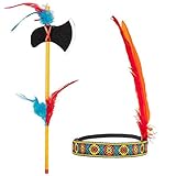 Boland 44093 - Indianer Set, Stirnband und Axt, Länge 35 cm, Tomahawk, mehrfarbig, dehnbar, mit...