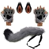 Wolf Fuchs Schwanz Clip Ohren und Handschuhe Set Halloween Weihnachten Fancy Party Kostüm Spielzeug...