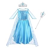 Vicloon Elsa kostüm mädchen, 3pcs Elsa Kleid Kinder Set mit Krone Diadem Zauberstab,Halloween...