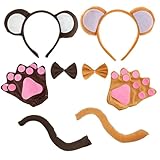 UILYNIU 8 Stück Tieraffe Kostüm Set, Affenohren Fliege Handschuhe und Langen Schwanz Set, für...