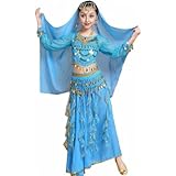 Kinder Mädchens Damen Bauchtänzerin Indische Langarm Top Rock Tanzkleid Kostüme Lake Blau XL...