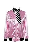 helymore Damen Kostüm 50er Jahre Sandy Pink Satin Jacke mit Halstuch T Bird Danny Halloween Kostüm...