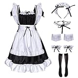 Pianocean 9PCS Maid Dress, Maid Outfit Halloween Kostüm Damen Mädchen, Cosplay Anime Kostüm,...