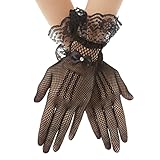 Netzhandschuhe schwarz Halloween Kurze Lace Gloves Damen Fishnet Gloves Spitzenhandschuhe...