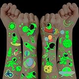 Weltraum Kinder Tattoo, 12 Blätter Leuchttattoos Kinder, TemporäreTattoos Kinder Hautfreundlich...