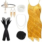 PLULON Damen 1920er Jahre Gatsby Pailletten Fransen Vintage Flapper Kleid Cocktailparty Kleid mit...