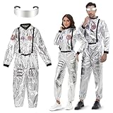 Meanju Unisex Astronaut Kostüm,Silber Weltraum Kostüm,mit Brillen,Space Kostüm Herren...