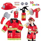 JOYIN 12-teiliges Kinder Feuerwehrmann Kostüm und Feuerwehrmann Zubehör mit echtem Wasserschießen...