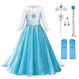 URAQT ELSA Mädchen Prinzessin Kostüm, ELSA Kinder Kleid 6-teiliges Set mit Krone Diadem Handschuhe...