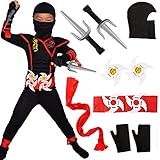 Windskids Ninja Kostüm Anzug Kinder Cosplay Ninja Kostüm Rot Schwarz mit Muskelanzug Samurai Ninja...