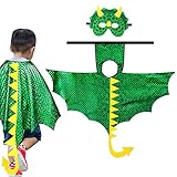 Aurasky Dinosaurier Kostüm Umhang Kinder, Drachen Kostüm Kinder mit Maske, Kostüm Krokodil Dino...