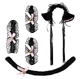 MAKFORT 5 Stück Katze Cosplay Halloween Kostüm Damen Katze Haarreif Spitze Halsband Chocker...