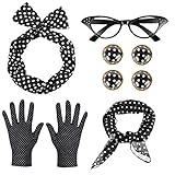 GOLDGE 50er Damen Accessoires Set Vintage Zubehör Polka Dot Haarband Schal Ohrringe Ohrclip Brille...