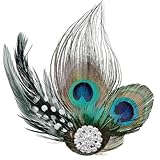 Balinco Pfauenfedern Haarschmuck mit Brosche, Pfau Kostüm, Gefieder Kopfschmuck, Feder Haarreif,...