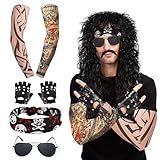 BIBARAJM 7 Stück Rocker Kostüm Herren Perücken Schwarz Locken Disco Kostüm Herren Party Kostüm...