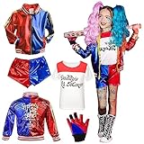 BIQIQI Quinn Cosplay Kostüme Kinder, Quinn Kostüm Mädchen Cosplay Clown Costume mit T-Shirt...