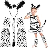 6Stk Zebra Kostüm Set, Zebra Ohren Haarreif Fliege Handschuhe Beinwärmer Schwanz, Zebra Tier...