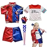 BARVERE Harley Quinn Kostüm Erwachsene, Karneval Halloween Cosplay Kostüme mit Jacke, T-Shirt,...