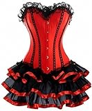 KUOSE Moulin Rouge Gothic Corsagenkleid Korsett Spitenrock Übergrößen S-6XL, Rot, EUR(34-36)M