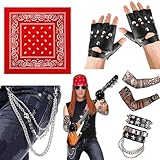 Punk Gothic Rocker Kit 70er 80er 90er Jahre Schwermetall Disco Kostüm Zubehör mit Punk Bandanas...