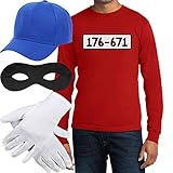 Langarmshirt Herren Panzerknacker Banditen Kostüm Langarm-Shirt + MÜTZE + Maske + Handschuhe Large...