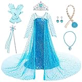 LOBTY Mädchen Elsa Prinzessin Kleid mit Accessoires Schneekönigin Verkleidung Kinder Prinzessin...