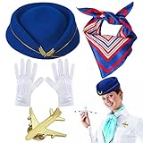 Stewardess Cosplay Set, Flugbegleiterin Kostüm Zubehör, Damen Stewardess Kostüm Zubehör,...