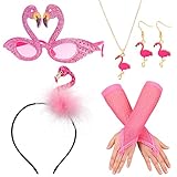 HOWAF Flamingo Kostüm Damen, Flamingo Haarreif Flamingo Hut Hawaii Haarschmuck Flamingo Brille...